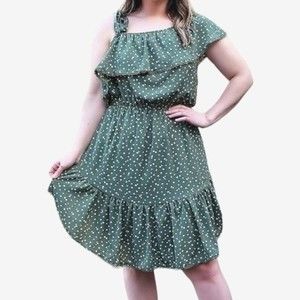 Davi & Dani Olive Green Floral Dress